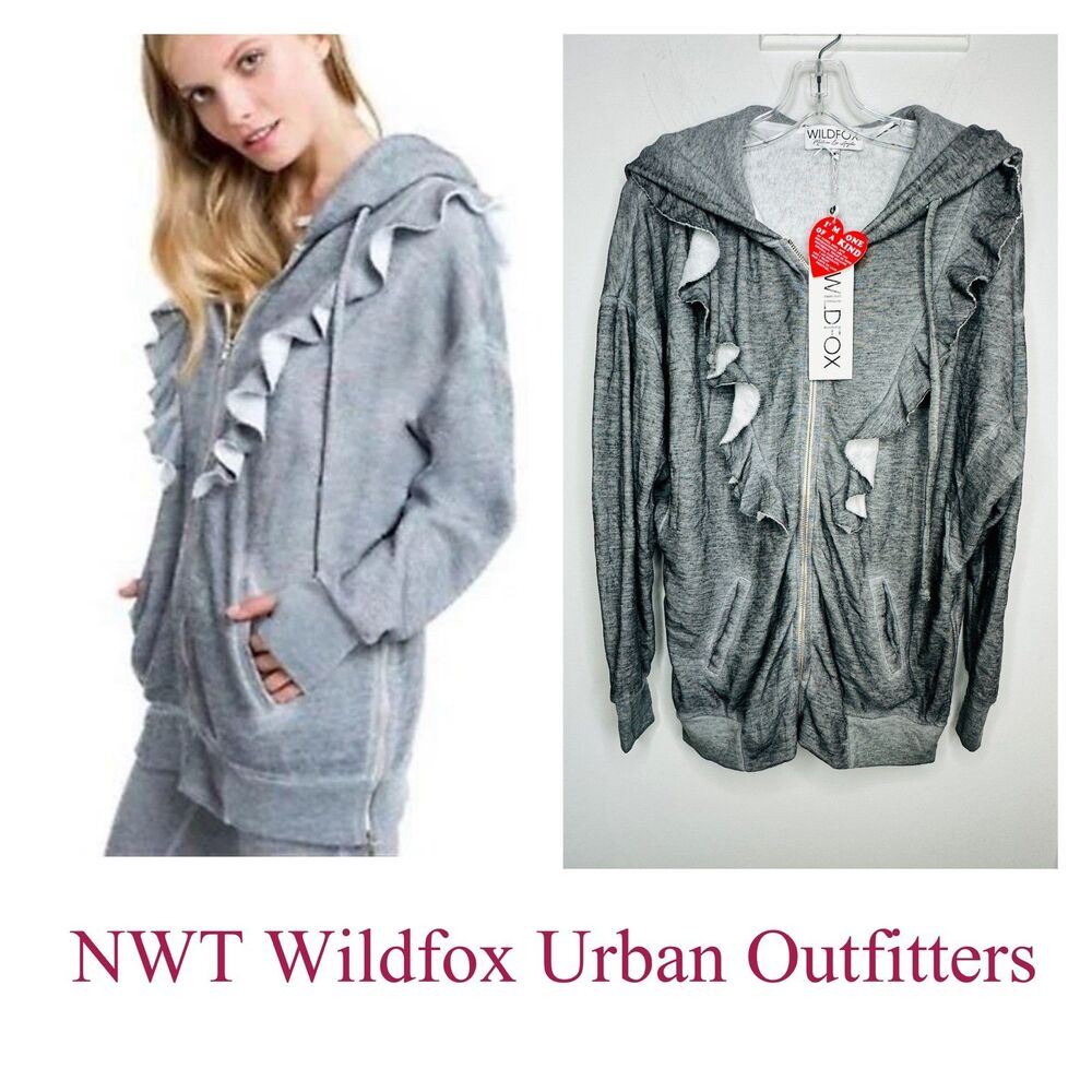 Wildfox Urban Outfitters Minka gray burnout full zip new oversized Sweatshirt
